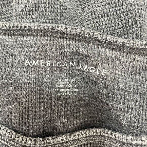 American Eagle Waffle Knit Semi Crop Baby Tee Ruffle Cabbage Hem Grey Sz Medium - Picture 5 of 5